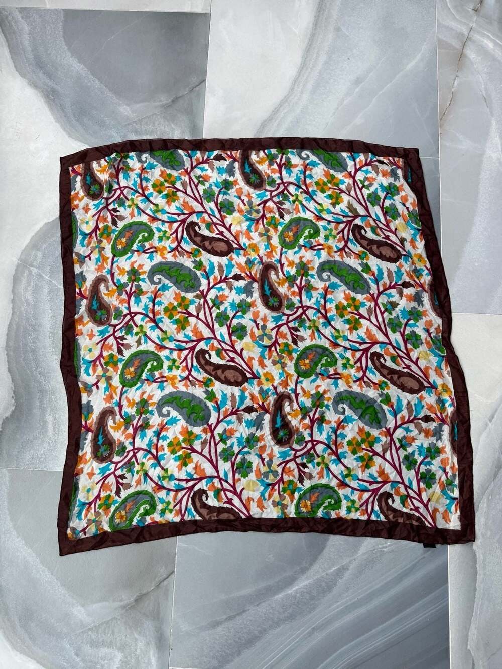 Vintage 100% Pure Silk Floral Paisley Square Scarf